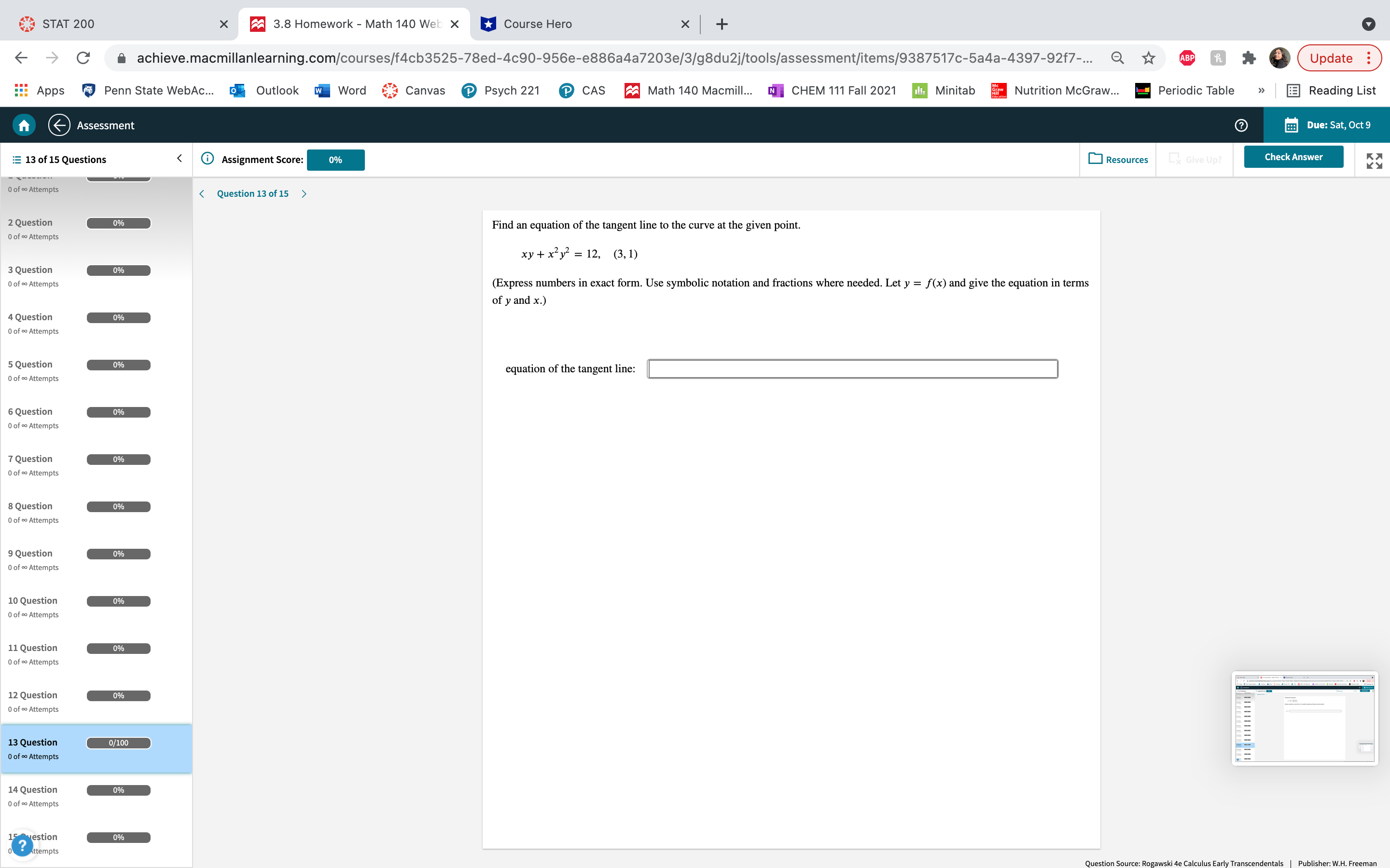 N CHEM 111 Fall 2021 . Minitab Nutrition McGraw... Periodic Table Reading