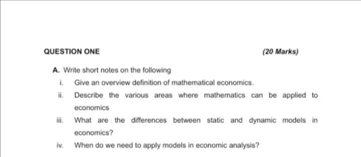  QUESTION ONE (20 Marks) A. Write short notes on the following
