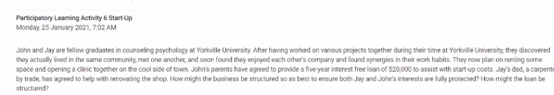 please solve this. Participatory Learning Activity 6 Start-Up Monday, 25 January 2021,