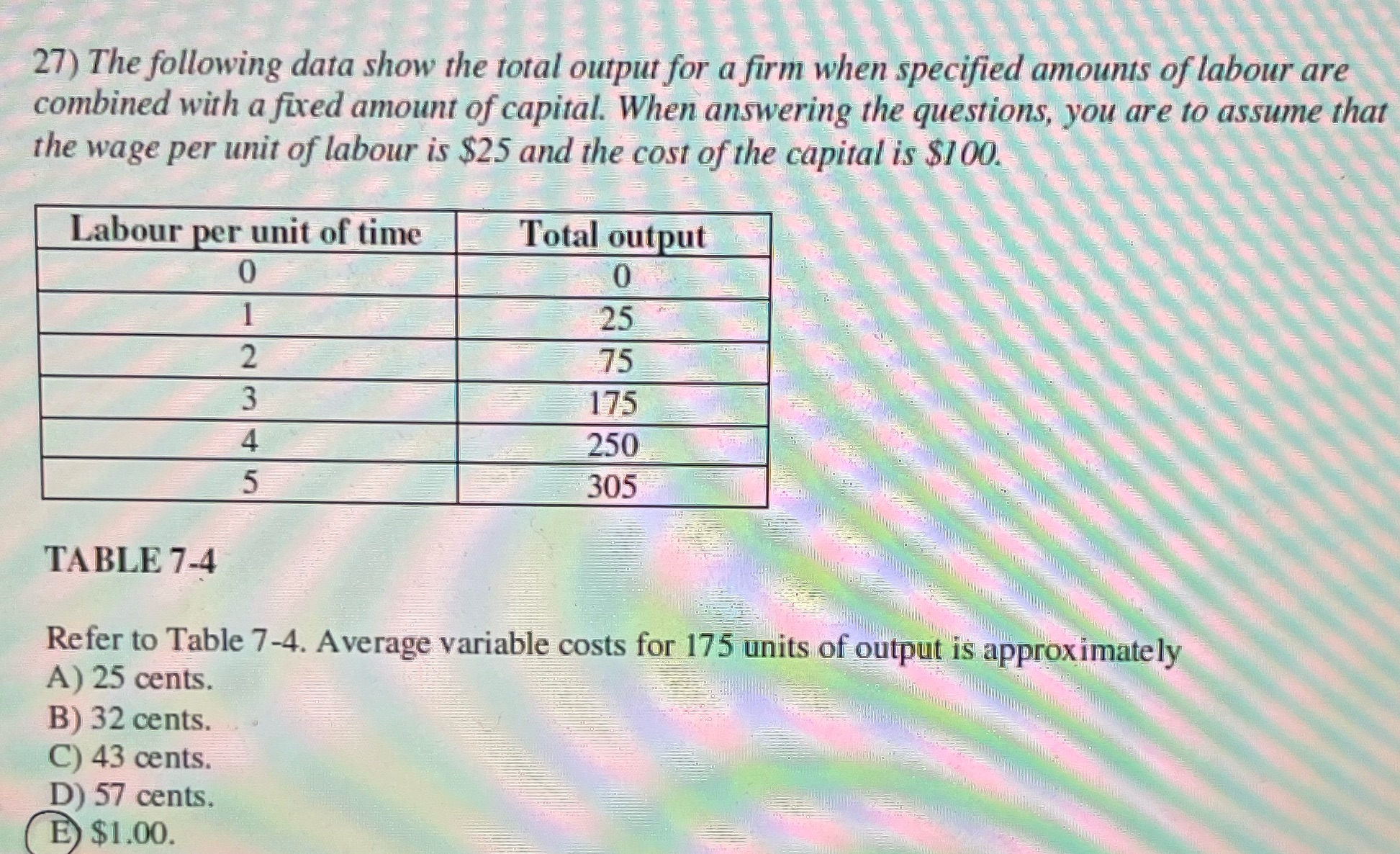  27) The following data show the total output for a firm
