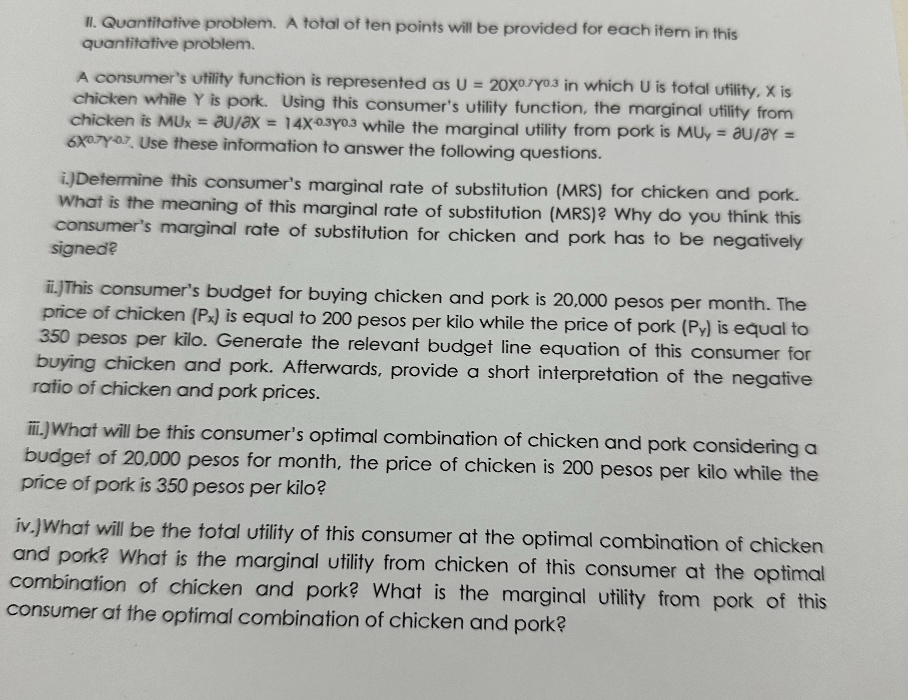 Il. Quantitative problem. A total of ten points will be provided
