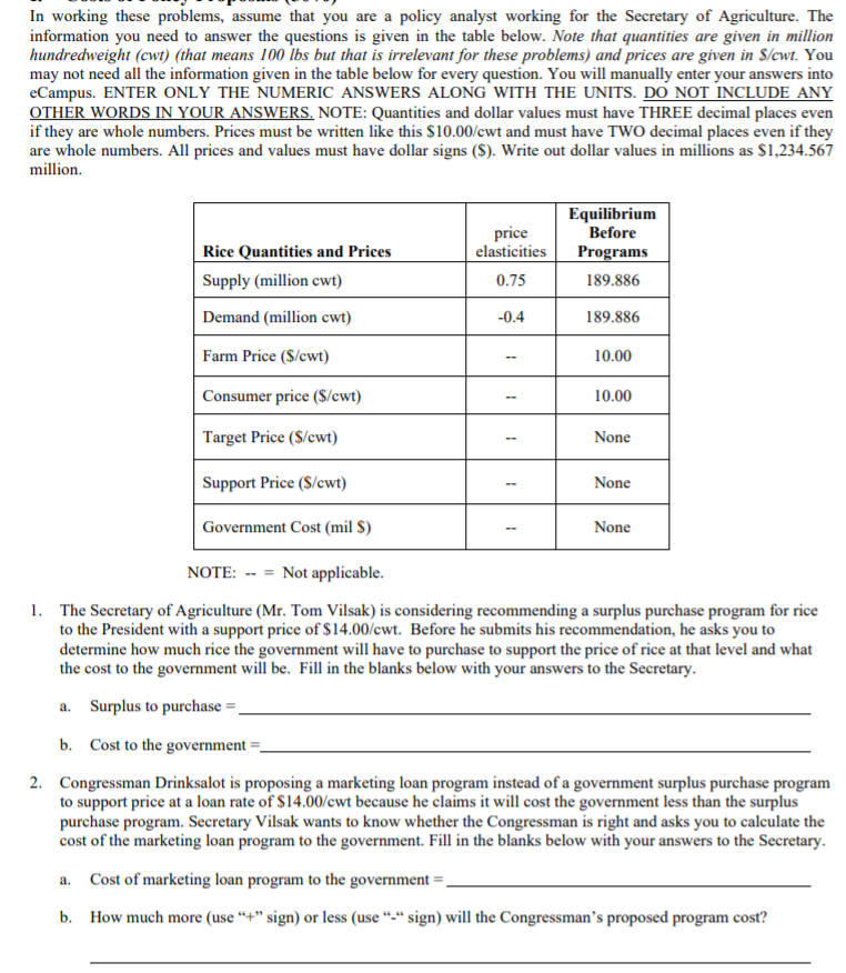 Need help with 1 & 2 In working these problems, assume that