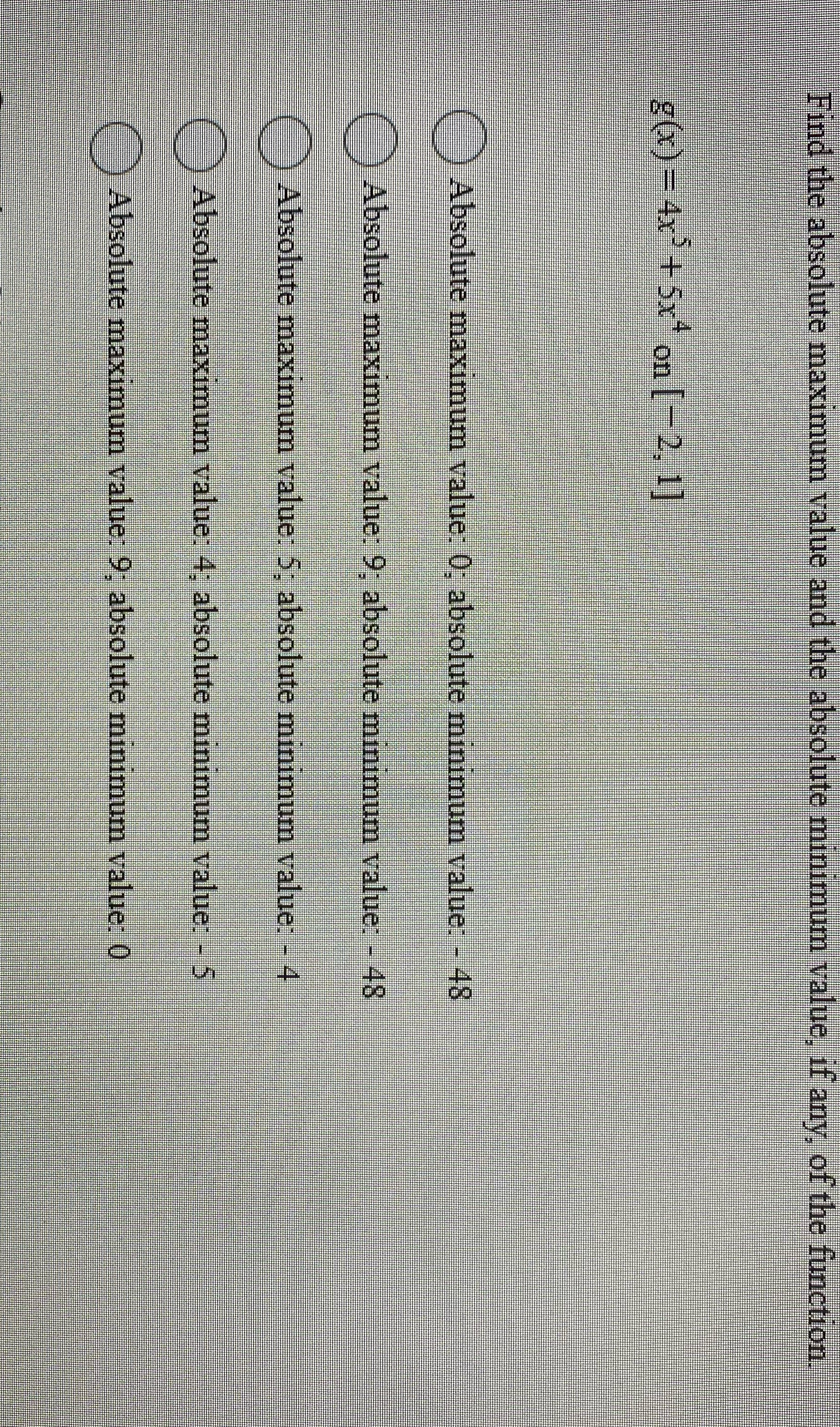  Find the absolute maxumnum value and the absolute minimum value, If