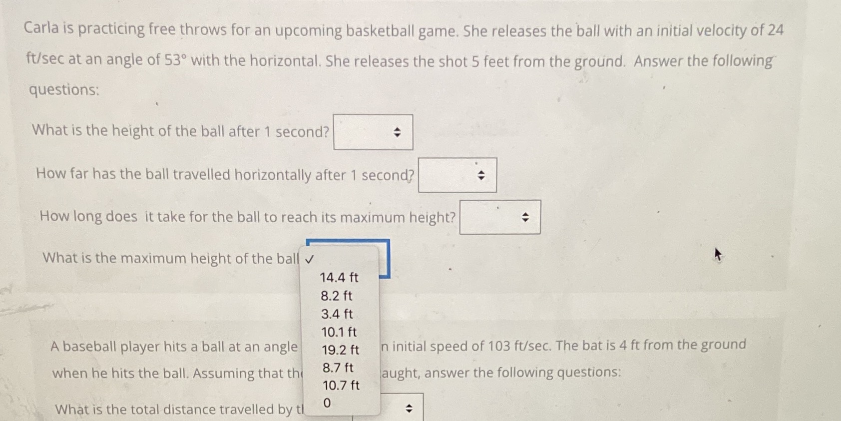 The drop down bar are the same answer options for all the