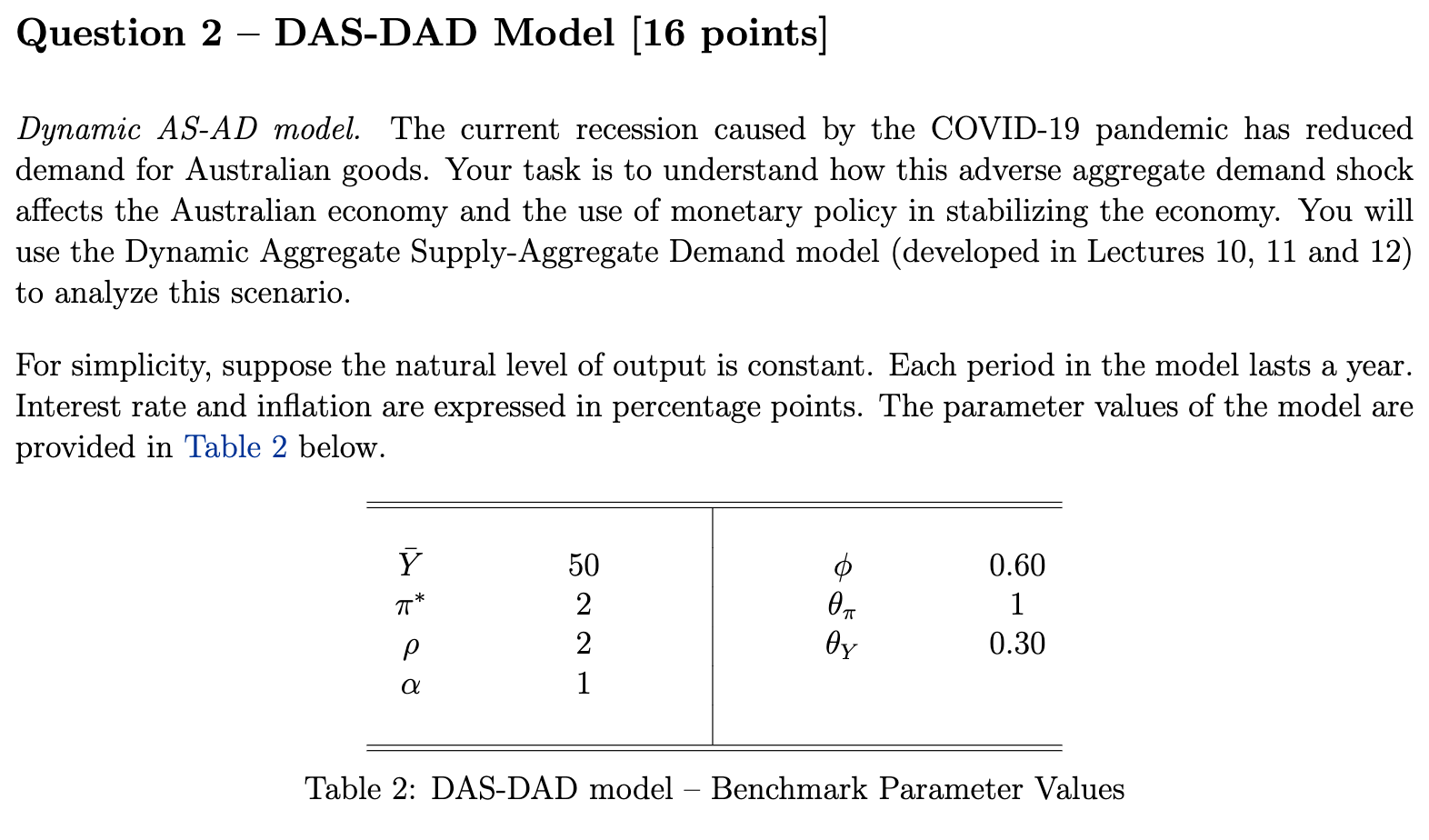  Question 2 DAS-DAD Model [16 points] Dynamic ASAD model. The current