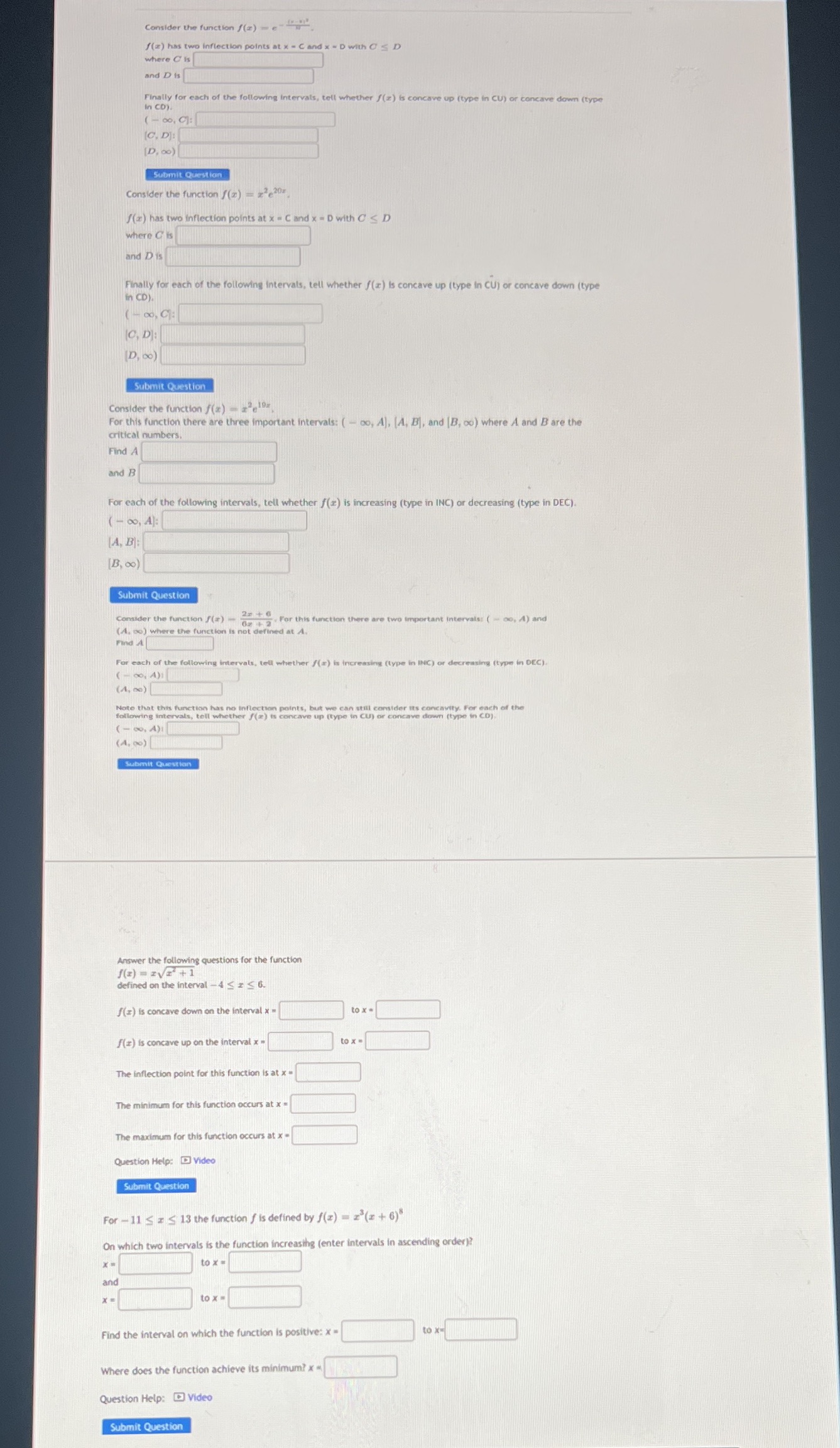 Please help Consider the function /(2) - e- f(z) has two inflection