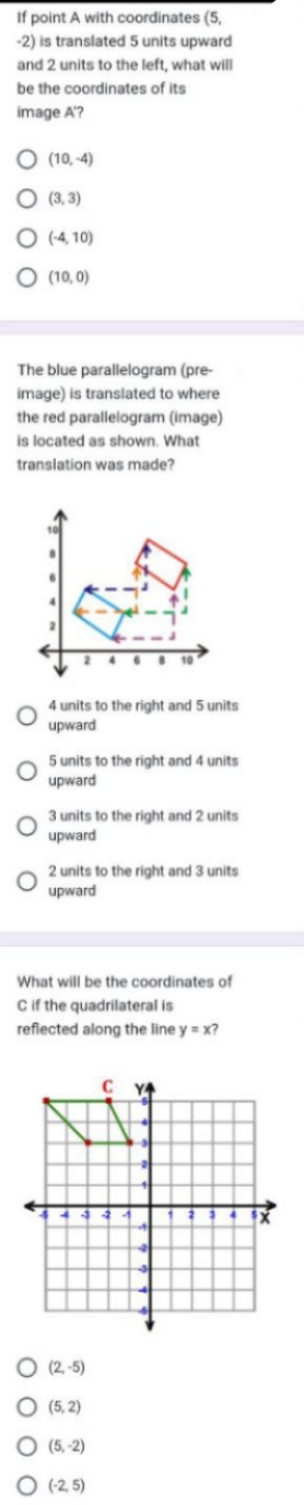 answer and explain If point A with coordinates (5, -2) is translated