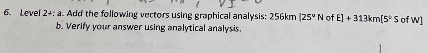 6. Level 2+: a. Add the following vectors using graphical analysis: