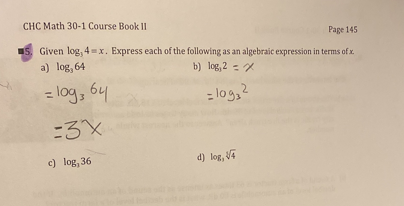 This is math 30-1 CHC Math 30-1 Course Book II Page 145