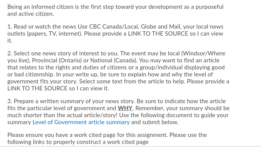 Please answer it professionally, it is about Canada Being an informed citizen