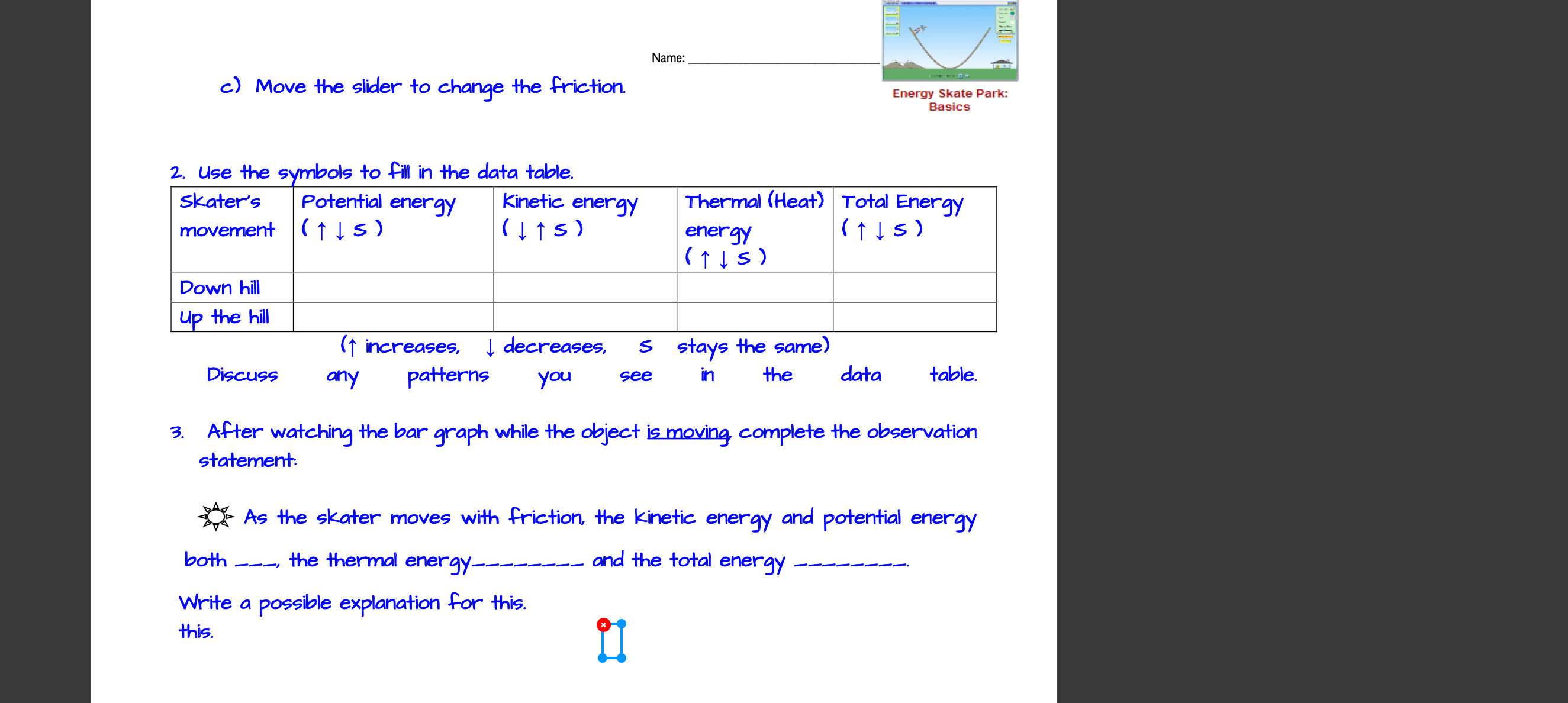 this is difficult Name: c) Move the slider to change the friction.