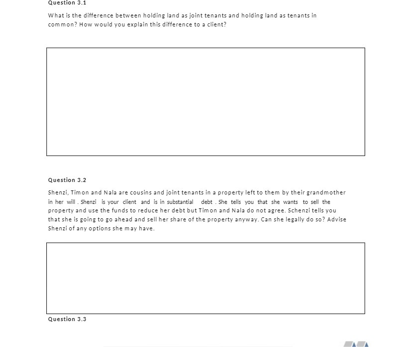  Question 3.1 What is the difference between holding land as joint