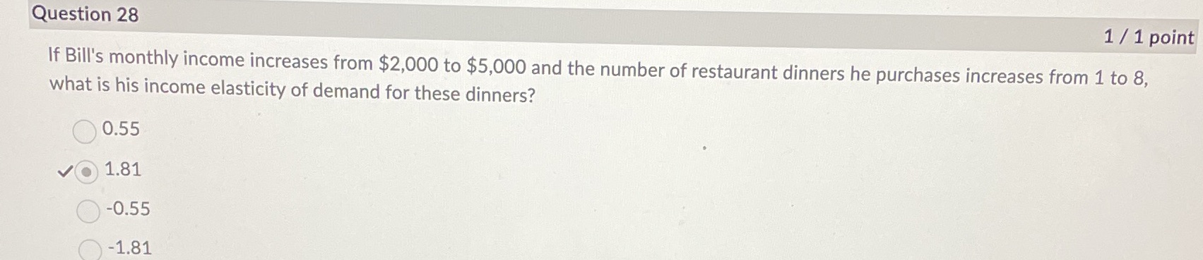 why is the answer 1.81? Question 28 1 / 1 point If