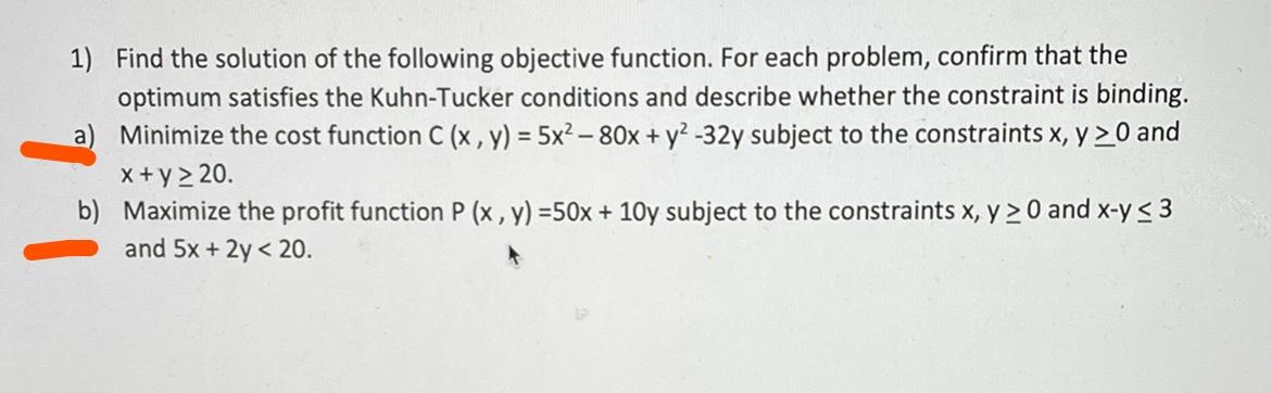  1) Find the solution of the following objective function. For each