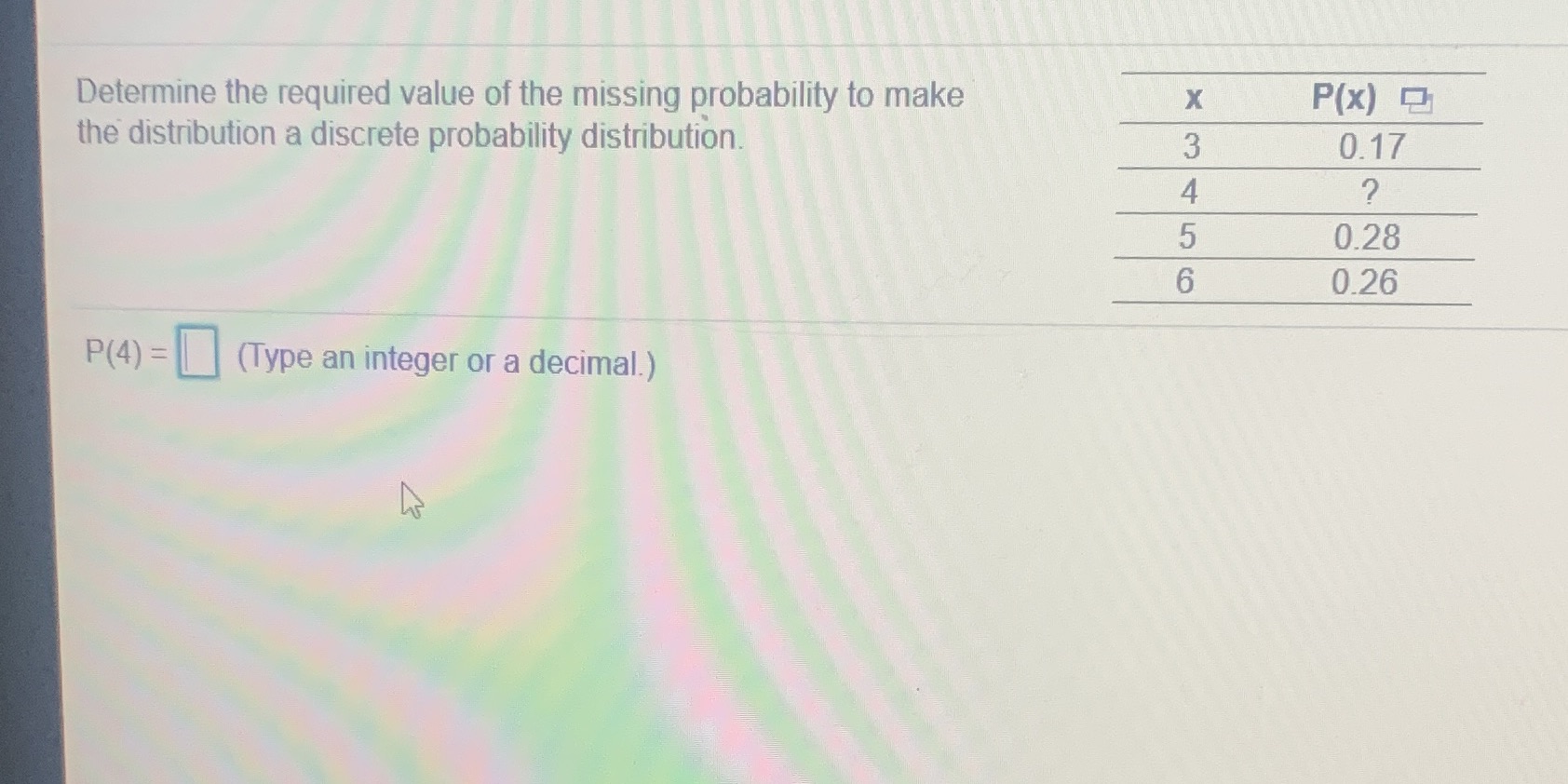 Determine the required value of the missing probability to make X