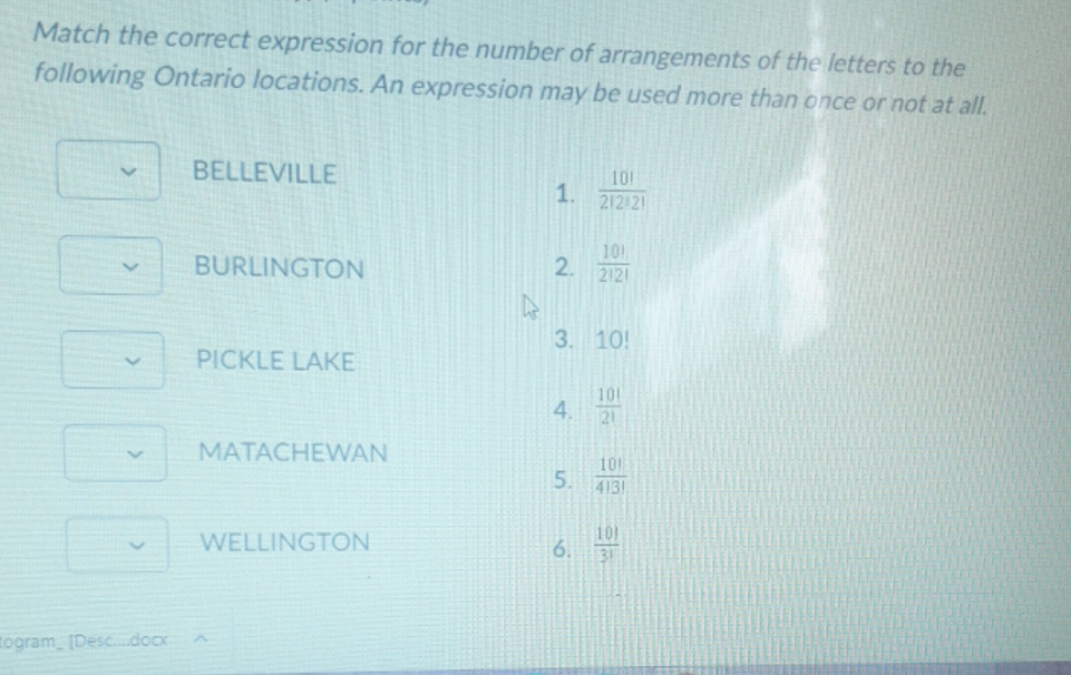 really need helpppp Match the correct expression for the number of arrangements