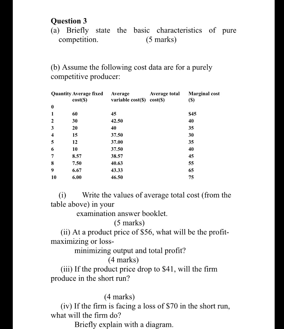 Question 3 (3) Briey state the basic characteristics of pure competition.