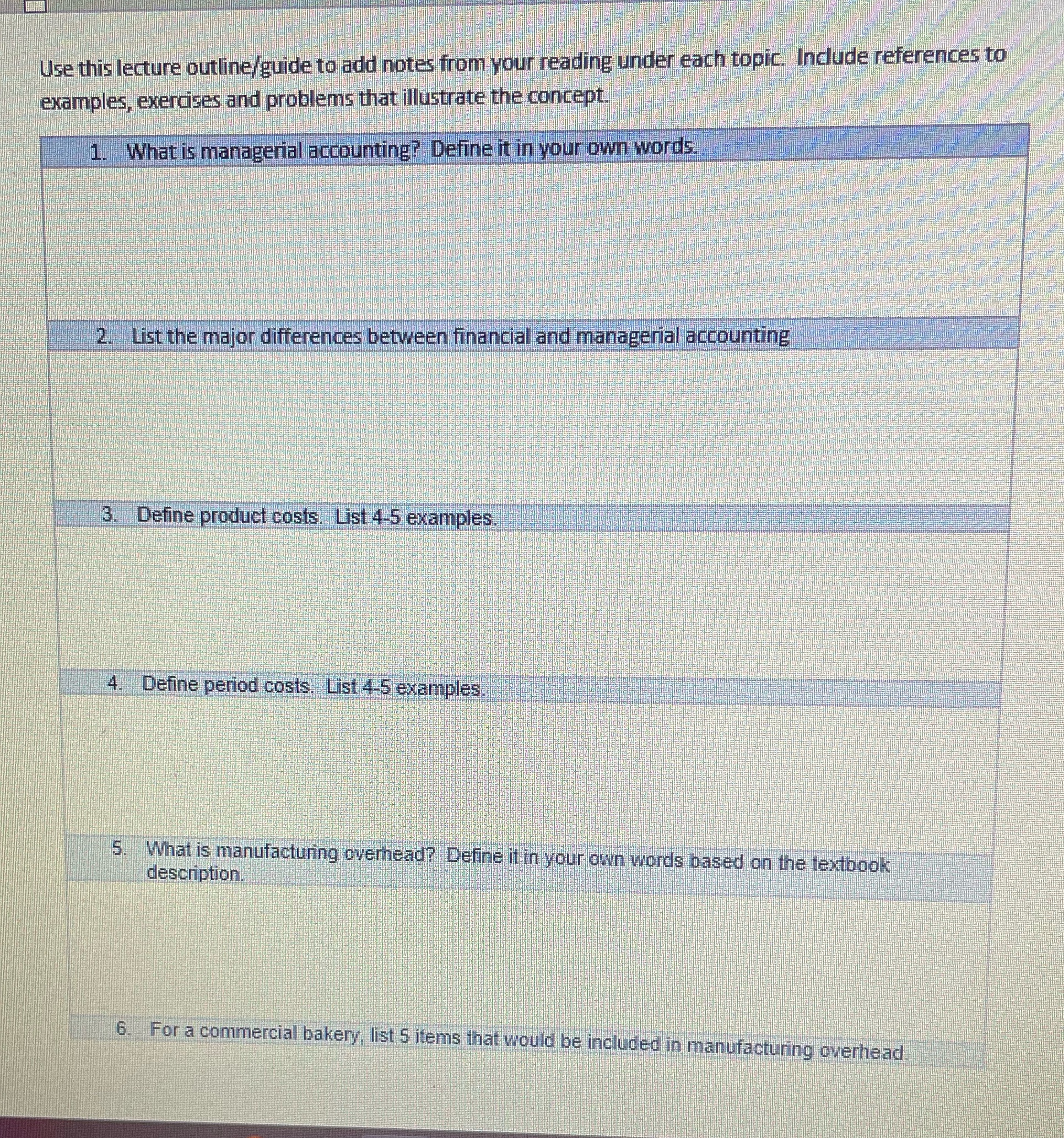 Jse this lecture outline/guide to add notes from your reading under