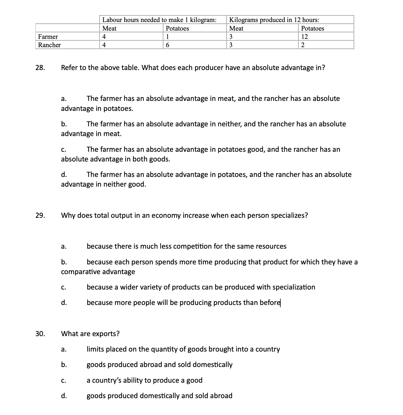 Labour hours needed to make 1 kilo y : u :
