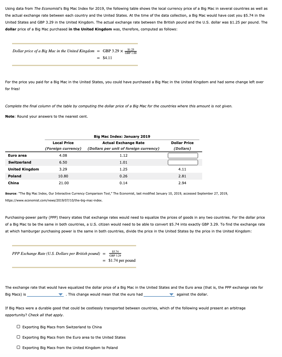 i need help with this Using data from The Economist's Big Mac