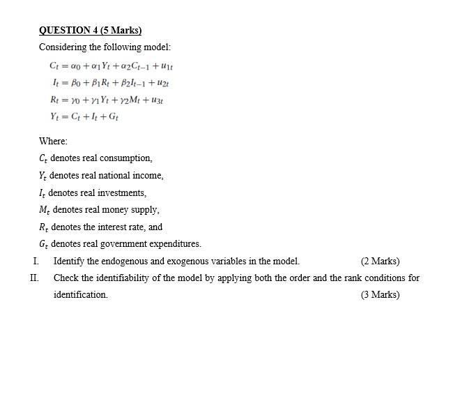  QUESTION 4 (5 Marks) Considering the following model: Cr = ap