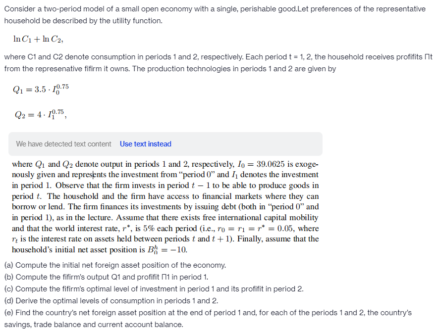 Consider a twoperiod model ot a small open economy with a