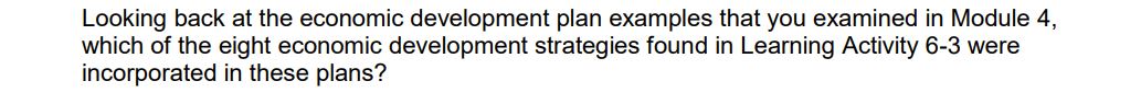  Looking back at the economic development plan examples that you examined