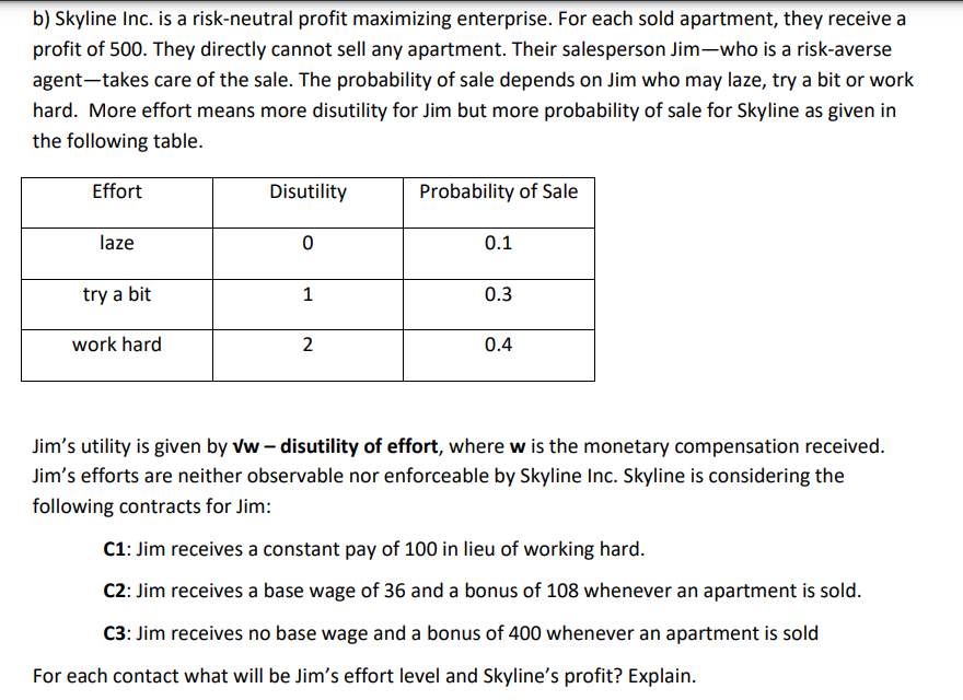 b) Skyline Inc. is a risk-neutral prot maximizing enterprise. For each