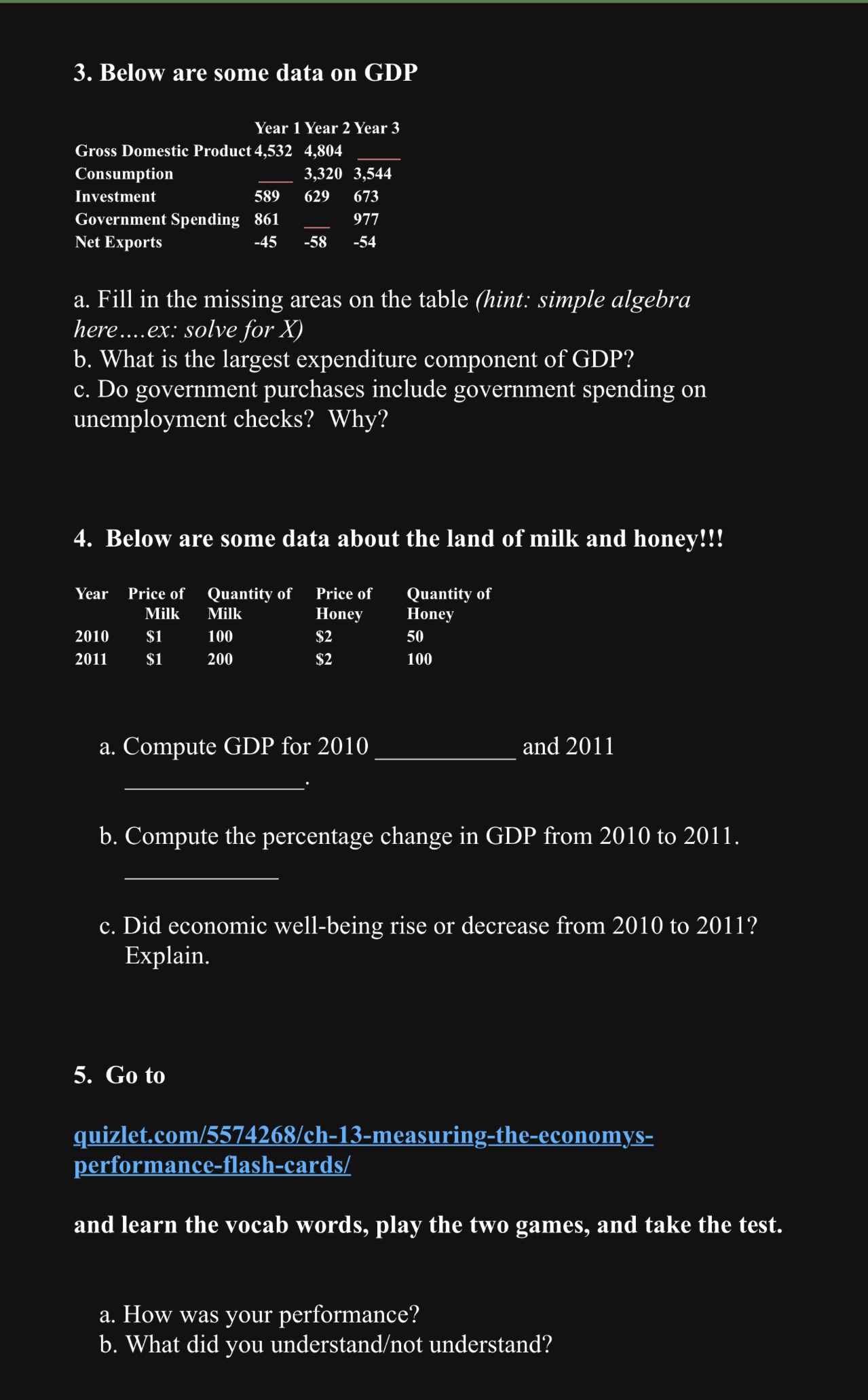 3. Below are some data on GDP Year 1 Year 2