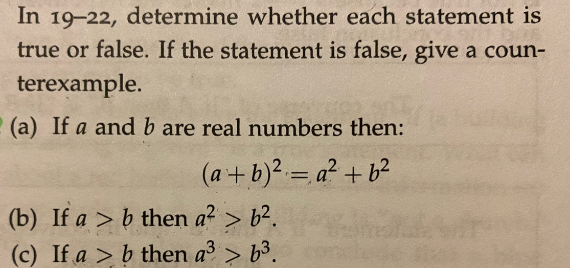  In 19-22, determine whether each statement is true or false. If