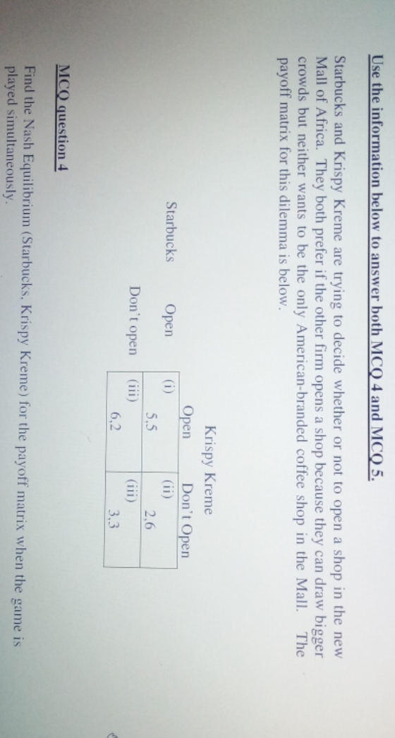 How do i find the nash equilibrium if starbucks makes choices first?