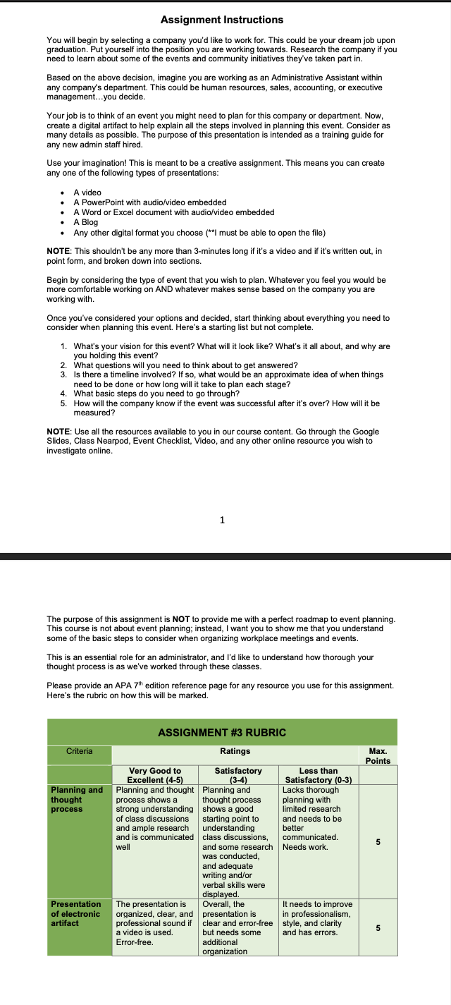 Assignment Instructions You will begin by selecting a company you'd like