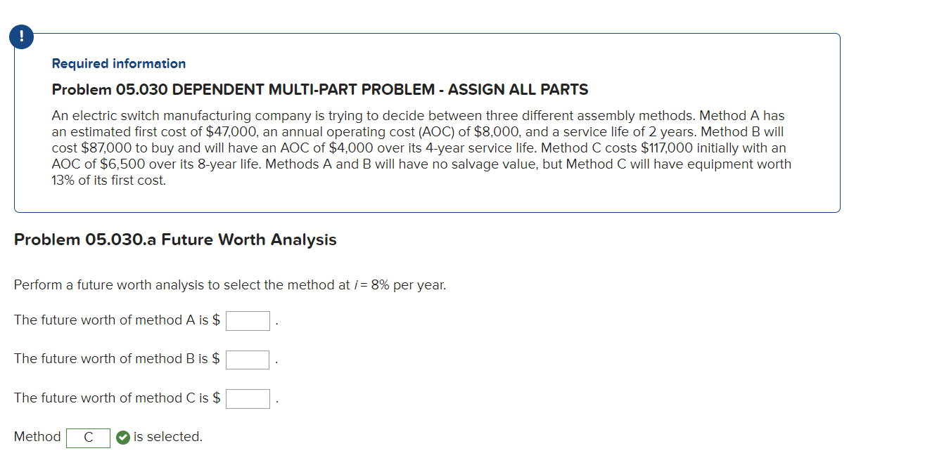Required information Problem 05.030 DEPENDENT MULTI-PART PROBLEM - ASSIGN ALL PARTS