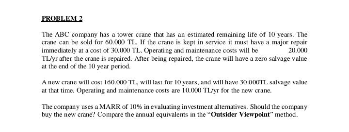 value of the existing machine is 80.000 TL. The company is considering