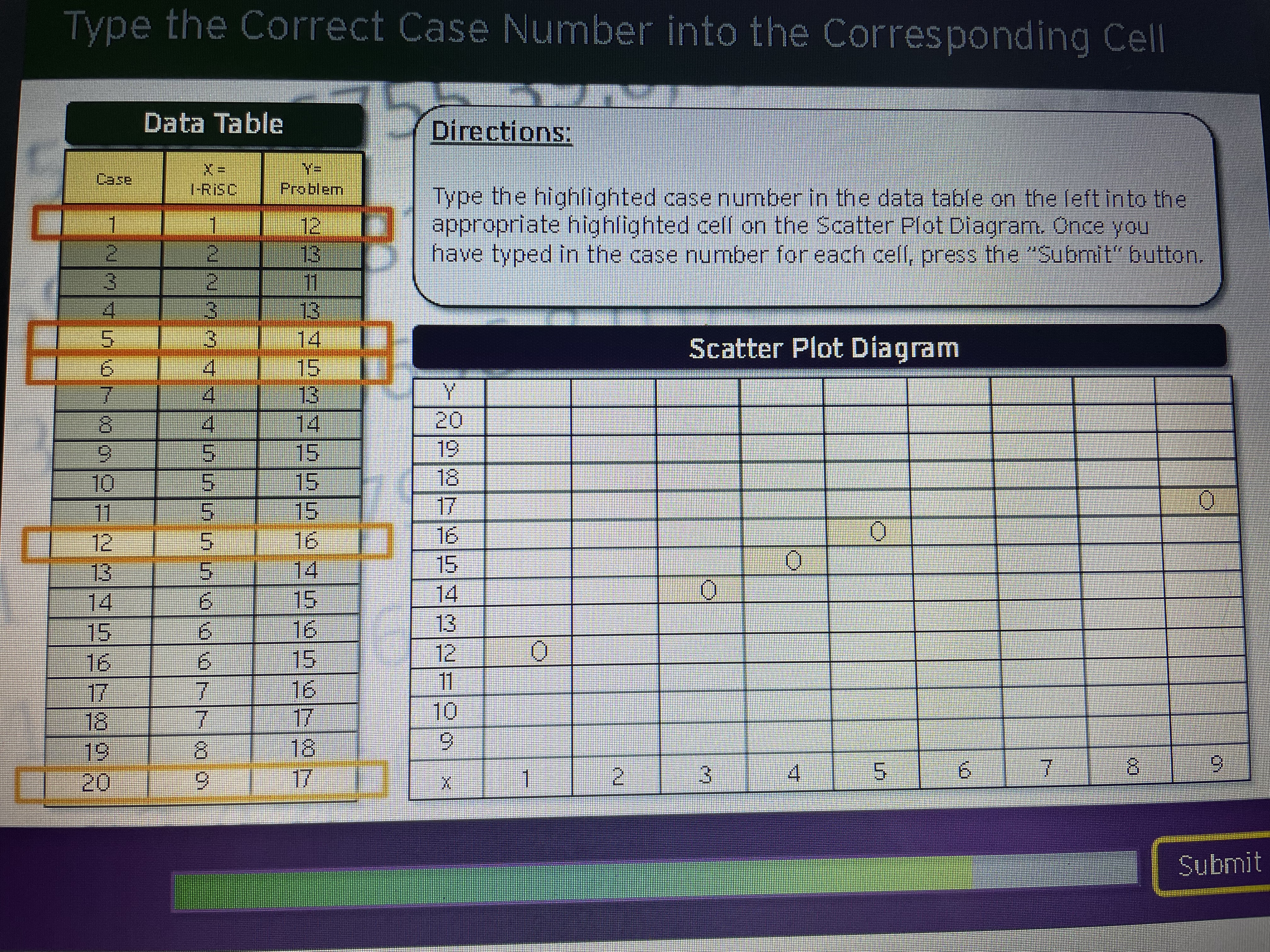 type the correct case number into the right corresponding cell