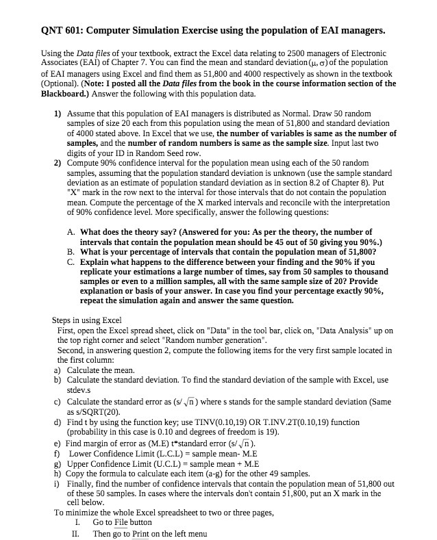 QNT 601: Computer Simulation Exercise using the population of EAI managers.