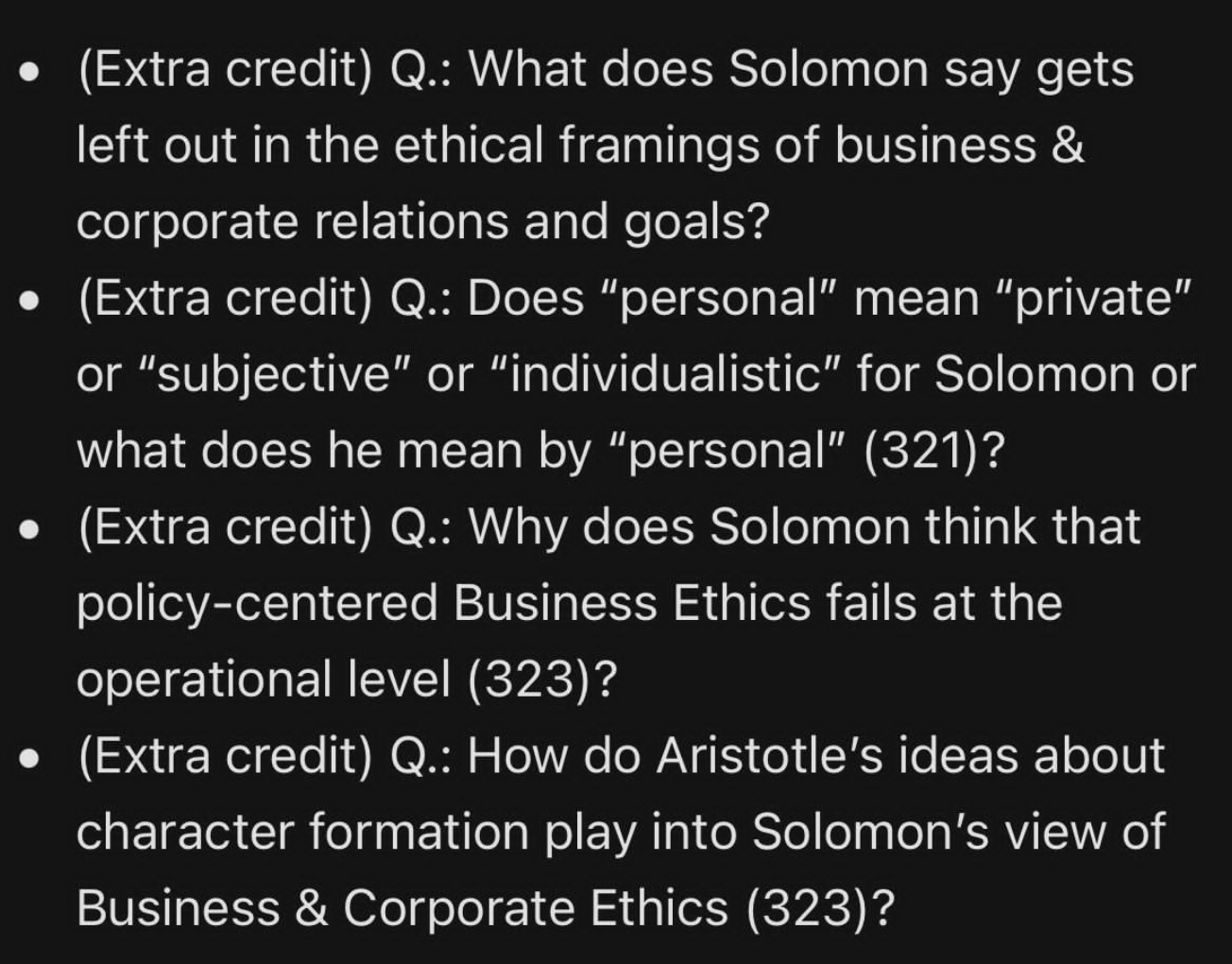 I need solve this assignment (Extra credit) 0.: What does Solomon say