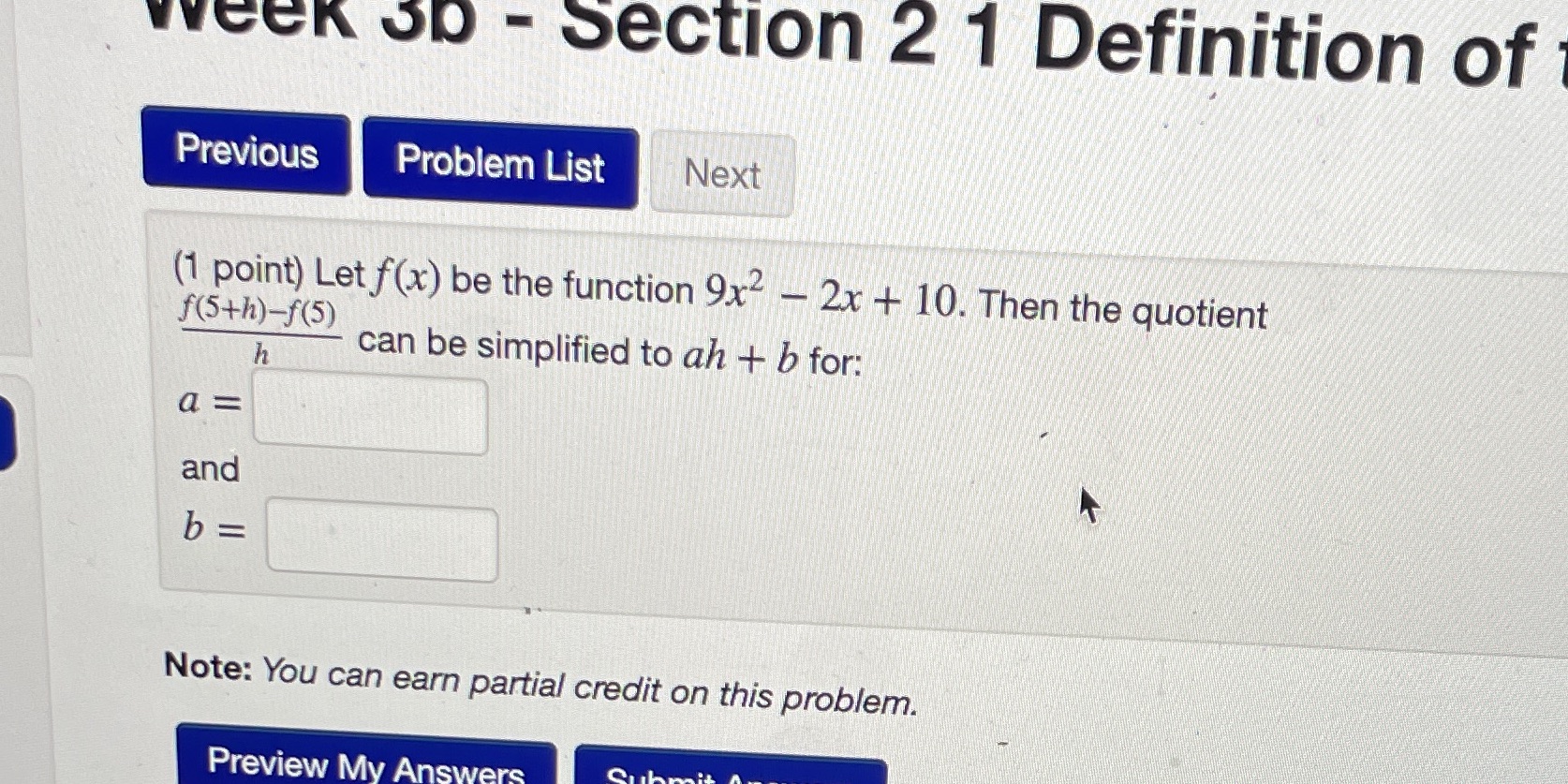  Week 30 - Section 2 1 Definition of Previous Problem List