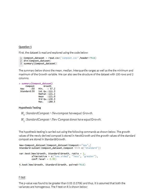 Question 1 First, the dataset is read and explored using the