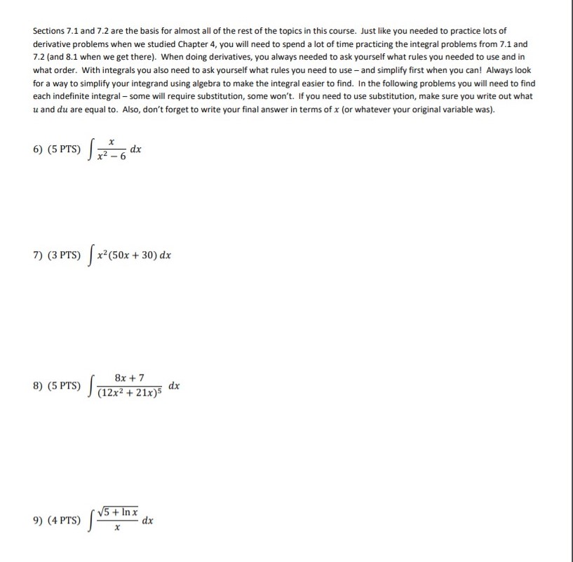 exponents. a. (3 PTS) J (7+ +8) dx b. (4 PTS) (15xVx