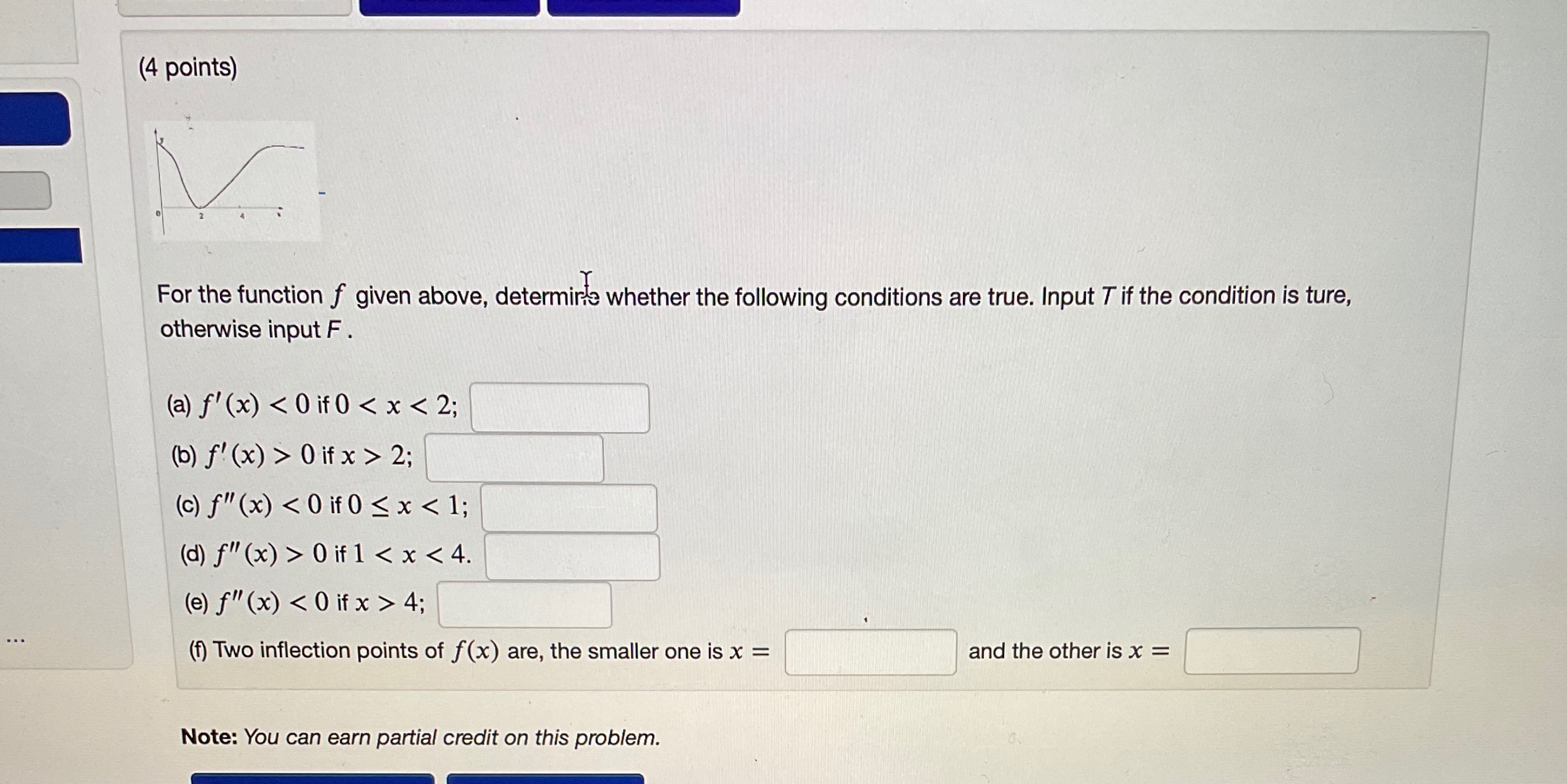 (4 points) For the function f given above, determine whether the