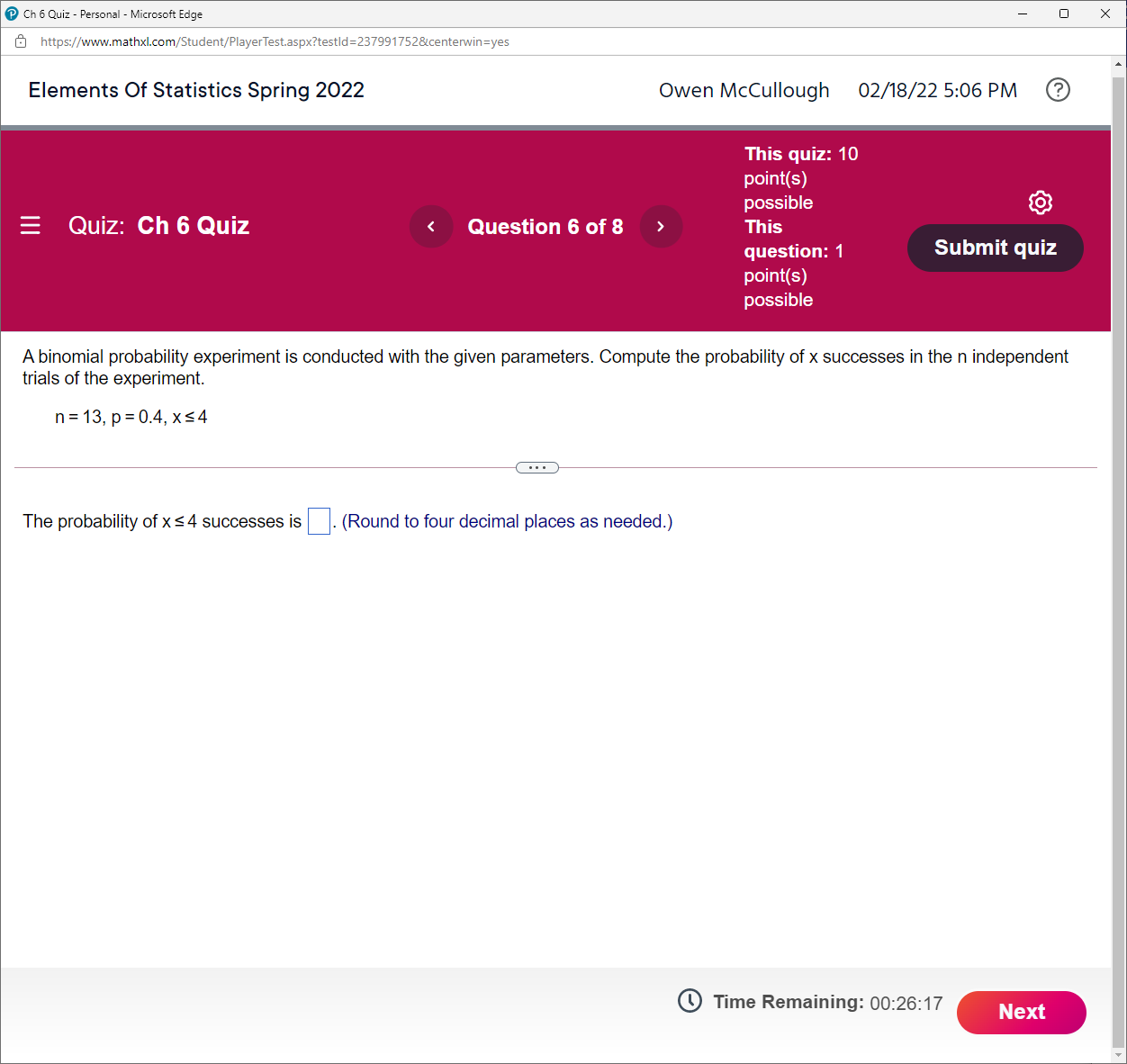  @ Ch 6 Quiz - Personal - Microsoft Edge 0 X