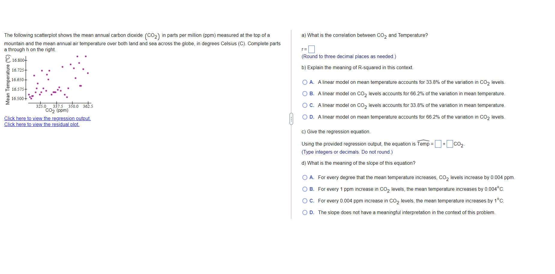  The following scatterplot shows the mean annual carbon dioxide (CO2 )