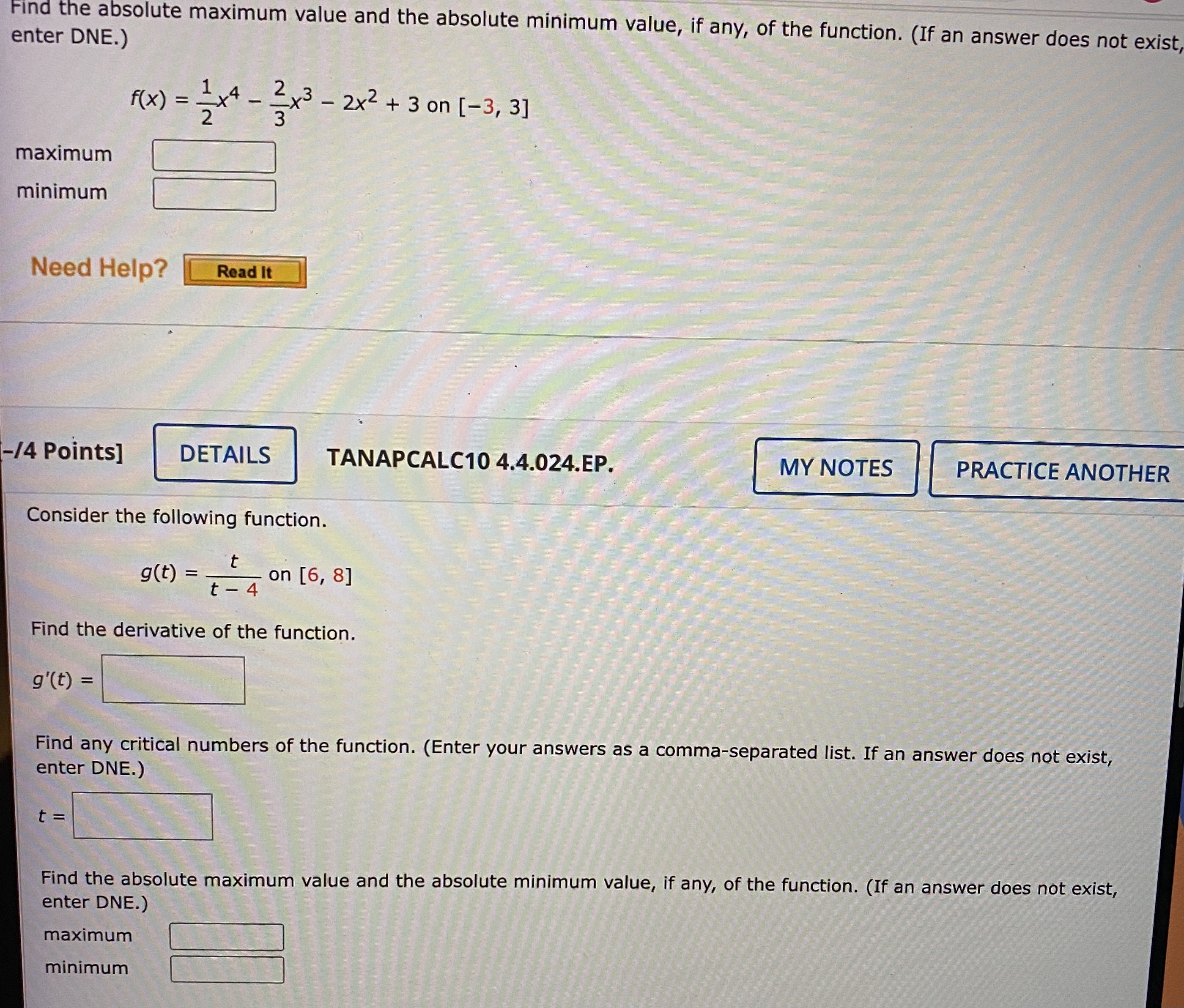  Find the absolute maximum value and the absolute minimum value, if
