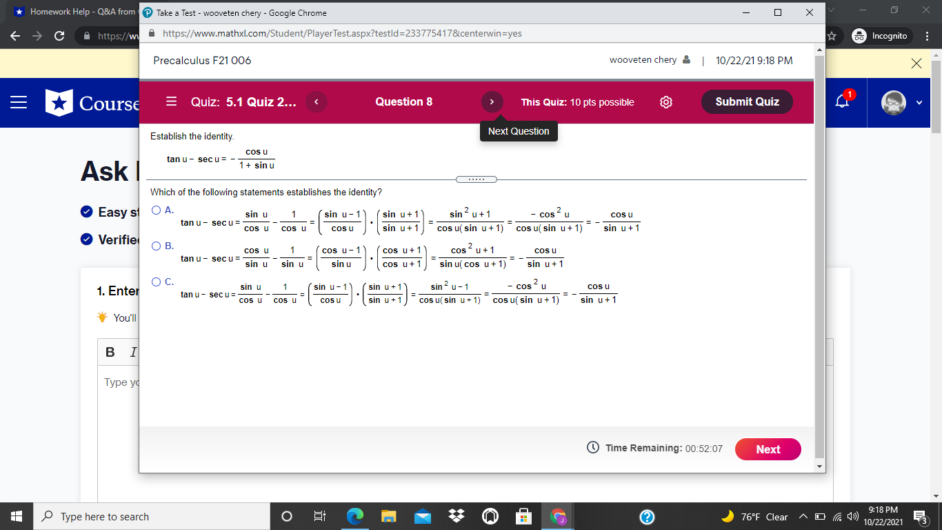  Homework Help - Q&LA from P Take a Test - wooveten