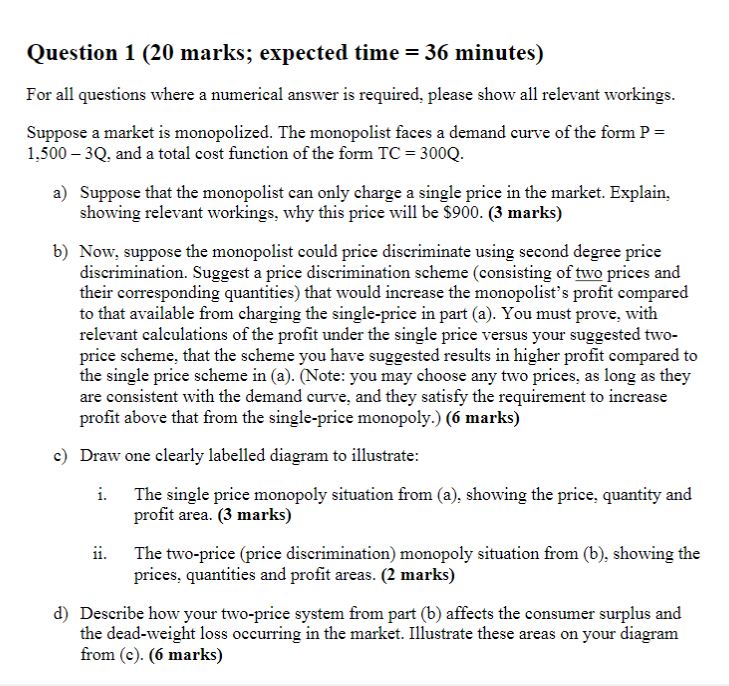  Question 1 (20 marks; expected time = 36 minutes) For all