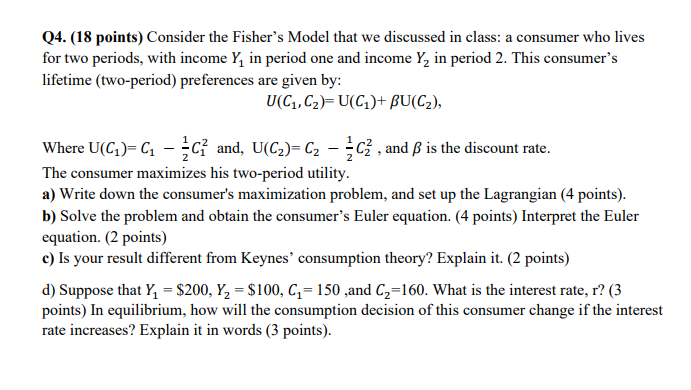 Please help me with this question. Q4. (18 points) Consider the Fisher's