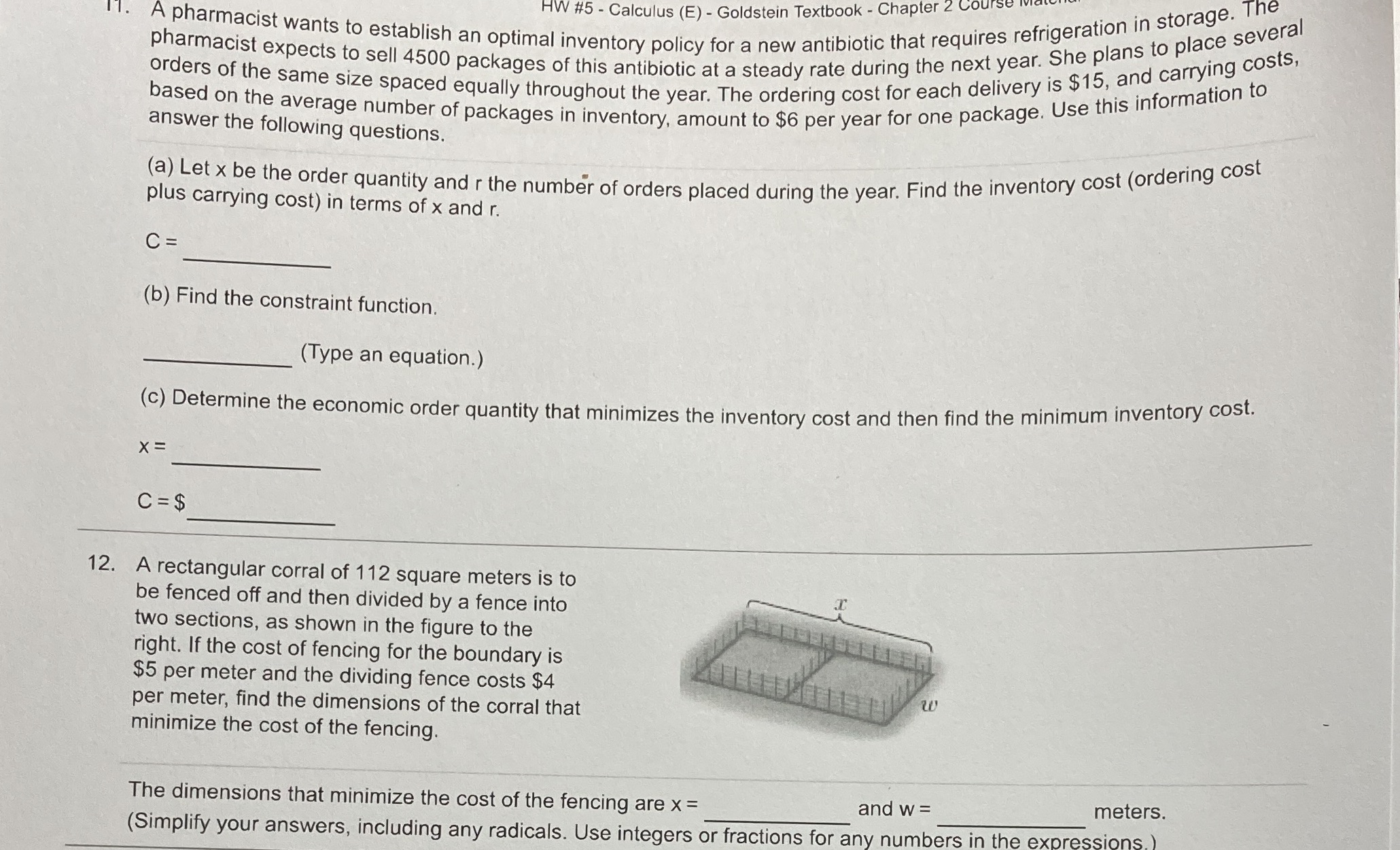 Need answer asap HW #5 - Calculus (E) - Goldstein Textbook -