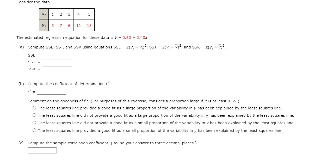 Develop the estimated regression equation by computing the values of be and