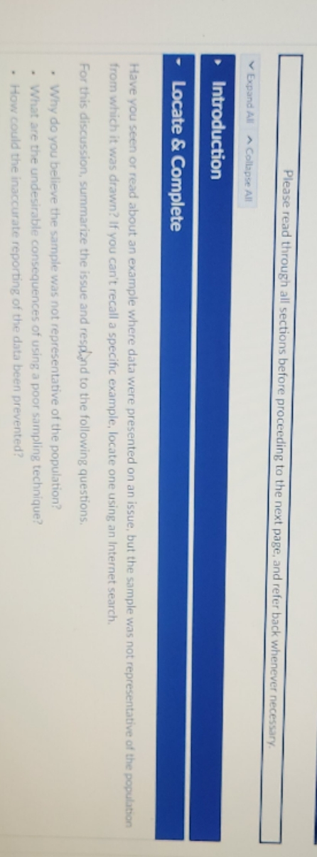 discussion Please read through all sections before proceeding to the next page,